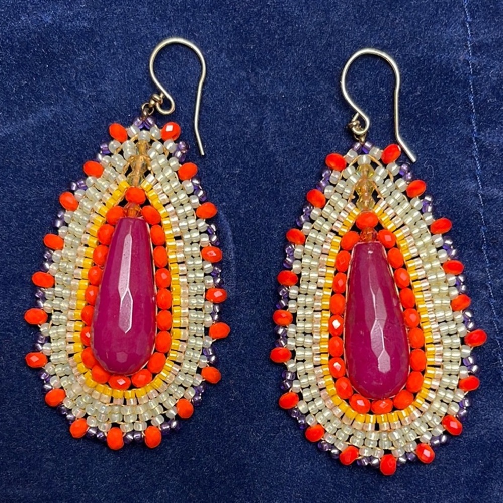 Miguel Ases Beaded Teardrop Earrings - Multicolor